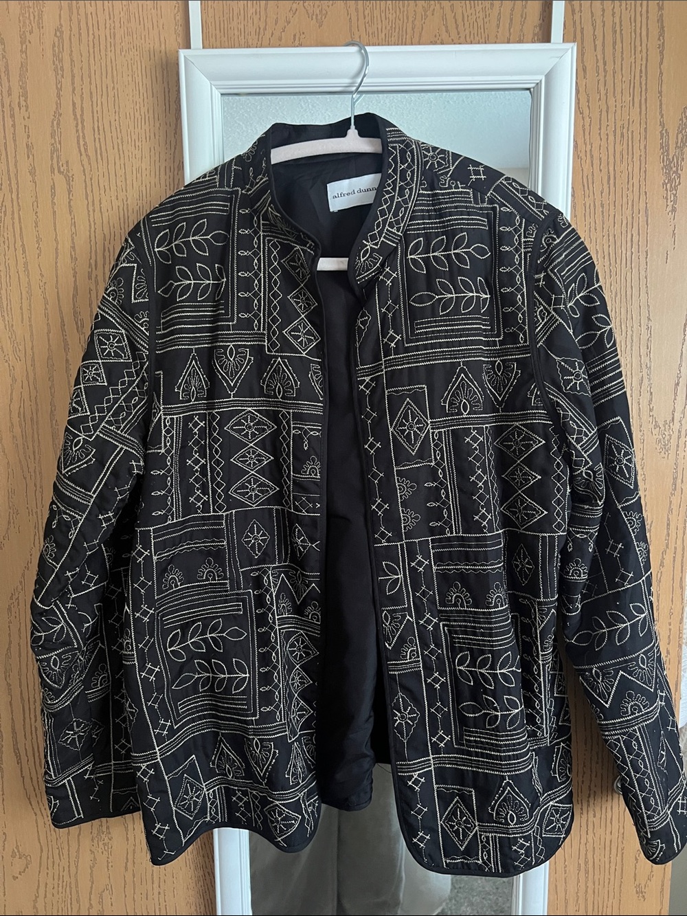 Alfred Dunner Black Jacket with Cream Geometric Embroidery